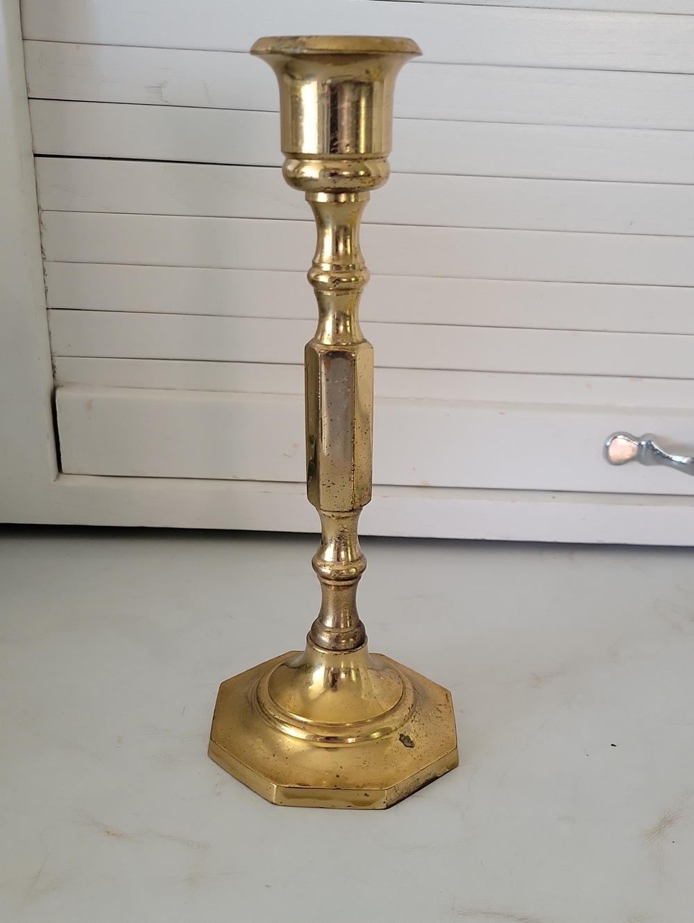 Vintage Brass Octogan 7.5" Candlestick Holder Made In India